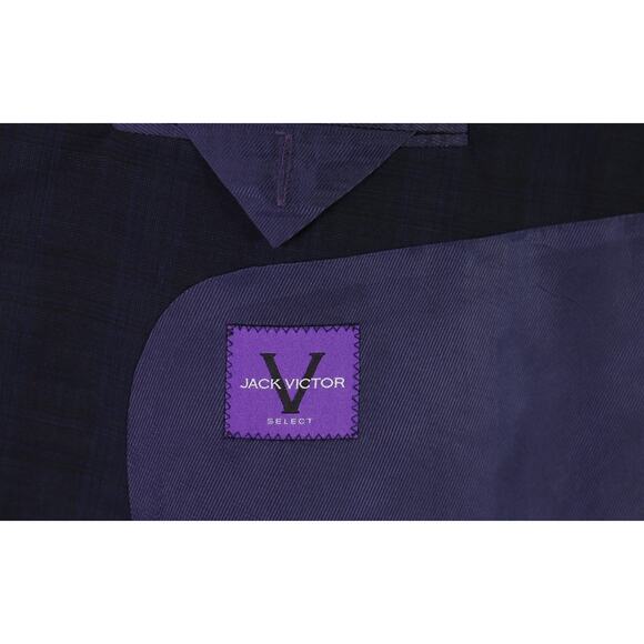 Jack Victor Black Navy Blue Tartan Plaid 2-Btn Sportcoat Blazer Jacket 52R - Picture 8 of 9